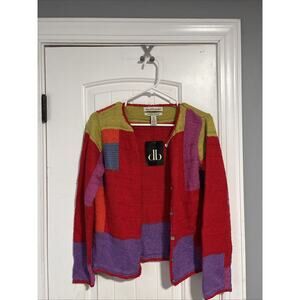 David Brooks Sweater Small Patchwork‎ Cardigan Orange Rainbow Retro